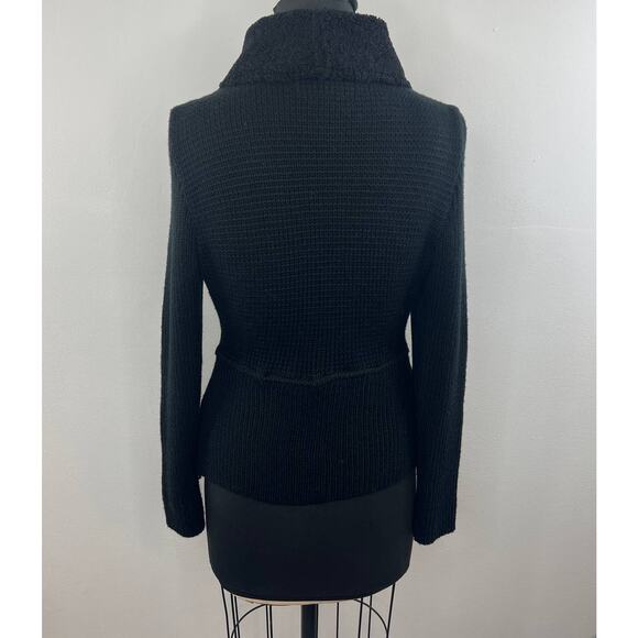 BlankNYC Black Knit Shawl Collar Faux Suede Asymmetric Swewater Jacket M Medium - Picture 7 of 9
